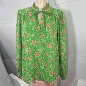 Joie womens lime green floral blouse XL Career fairy cottagecore